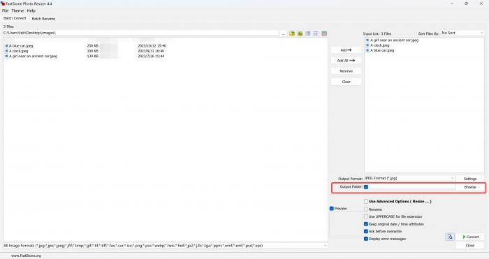 choose output folder